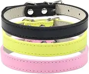 3 Pack Cat Leather Collars Metal Buckle Pet Collar Adjustable Wide Comfortable Pet Collars for Cats Baby Puppy Dogs Kitten Collar (Black+Yellow+Light Pink, S)