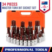34-Pieces Master Torx Bit Socket Set Impact Star Bits S2 1/2" 3/8" 1/4" Drive