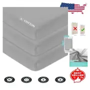 Breathable Gray Fitted Sheets for Mini Cribs – 3-Pack Unisex Bedding Essentials
