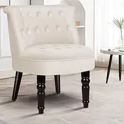 ALFORDSON Wooden Armchair Accent Chair with Solid Wood Legs, Linen Upholstery Cushion Lounge Sofa for Reading Bedroom Living Room, 180KG, Fabric Beige