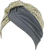 [Generic] Sequin Patchwork Turban Pleated Twist Turban Stretch Hair Hat Beanie for Women
