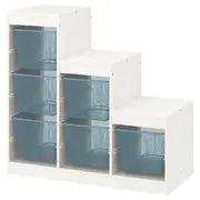 TROFAST storage combination with boxes, white/grey-blue, 99x44x95 cm