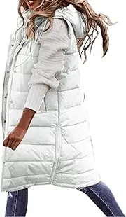 JMMSlmax Women's 2023 Autumn Reversible Vests Sleeveless Fleece Jacket Long Warm Winter Coat Outerwear Zip Hoodie Pockets 03-WH 1, Medium, 03-WH 1, Medium