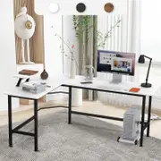 Advwin L-Shaped Computer Desk Corner Office Desk with Removable Shelf Stand Home Workstation Black/White/Walnut