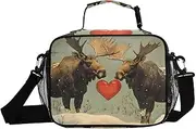 Moose Heart Red Insulated Lunch Box for Women Men - Ideal for Work, Picnics - Includes Adjustable Shoulder Strap