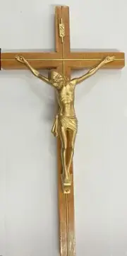 Wood Crucifix With Gold Colour Plastic Corpus, 300mm x 150mm