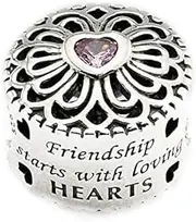 [DUUDAH] Women's Jewellery 925 Sterling Silver Pendant Beads,Women's Love Friendship Pink Heart Stone Crystal Accessory Beads for Bracelets/Necklaces DIY 925 Sterling Silver Jewelry
