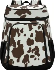 Brown Cow Print Cooler Backpack Insulated Waterproof Leak Proof Beach Cooler Bag