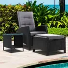 3PC Sun Lounge Setting Recliner Chair Wicker Table Ottoman Set Outdoor Furniture