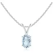 Prong-Set Oval Aquamarine V-Bale Solitaire Pendant