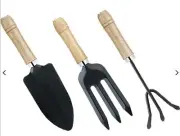 3PC/Set Garden Hand Tool Kit Plant Gardening Shovel Spade Rake Wood HandSN