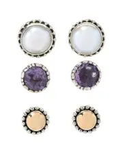Samuel B. 18K & Silver 1.50 ct. tw. Amethyst & Pearl Studs