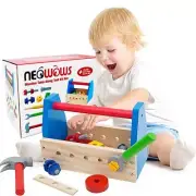 NEOWOWS Take-Along Tool Kit Pretend Play Wooden Building Construction Toys