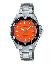 Casio Analog Stainless Steel Orange Dial Quartz MDV-10D-4A1V 50M Mens Watch