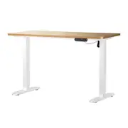 Oikiture Electric Standing Desk Single Motor White Frame 140CM OAK Tabletop