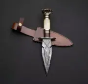 Custom HandMade Damascus Steel Hunting Dagger | Deer Horn Handle With Sheath