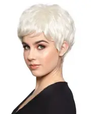 Women White Straight Short Pixie Cut With Bangs Wigs Synthetic Heat Safe Wigs