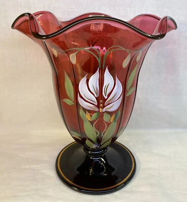 Fenton Hand Painted "Cranberry Splendor" Connoisseur Collection Vase LTD