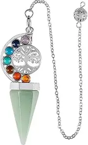 [Xiao Hua] handmade necklace pendant suitable for men and women, natural crystal life tree hexagonal pyramid 7-color spirit stone pendant (green), 6.8*3cm/2.7*1.2in, Natural crystal, natural