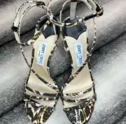 Jimmy Choo Tesca 100 Ocra Mix Snake Printed Fabric Heels Sandals Women Size 10