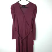 By & By Girl Jumpsuit XL 16 Girls Wine Belted Stretchy V-neck Pants Soft Knit