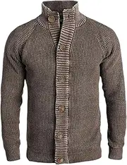 [Generic] Men's Retro Stand Up Collar Button Wash Design Knitted Cardigan Solid Color Casual Loose Knitted Cardigan Jacket