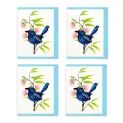4x Boyle Handmade Paper Quilled 8.5cm Mini Greeting Card Blue Wren
