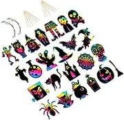 Totority 60Pcs Halloween Theme Scratch Off Cards Party Scratch Paper with Styluses Ribbons Fun DIY Halloween Decorations for Adults