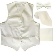 New Men's solid Tuxedo Vest Waistcoat & necktie & Bow tie & Hankie Cream wedding