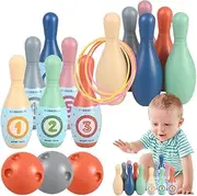 Kids Bowling Set, Colorful Bowling Game, 12 Pins, 3 Balls, 6 Rings, PP Interactive Sports Games, for Indoor Fun, Kid Learning, Family Entertainment, Playtime, 2.76x2.76x2.76 inches