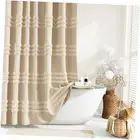 Beige Fabric Shower Curtain, Tufted Chenille Striped Textured Cloth Shower