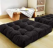 EGOBUY Meditation Floor Pillow, Floor Pillow Tufted Thicken Sitting Pillows for Floor Chair Pad for Tatami Meditation Office Kitchen Chair Bench Sofa, Cushion 22 x 22 Inch (Black) …