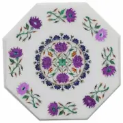 18" white marble table top octagonal center side corner inlay malachite fh2
