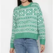 NWT American Eagle Fair Isle Snowdrift Sweater Green Women's Size Large