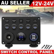 5 Gang 12V Switch Panel Control Dual USB OFF ON Toggle For Boat Car Marine Truck