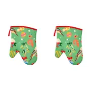 2x Annabel Trends Linen Single Oven Mitt Kitchen Glove 18x26cm Holiday Green