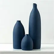 Mdaolv Matte Blue Vase Set Navy Blue Coastal Decor for Kitchen Island, Living Room, Office Table, Fireplace Mantle, Bathroom Shelf - Ceramic Centerpiece Table Decorations