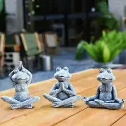 Frog Figurines Yoga Zen Decor for Home Decor, Set of 3 Yoga Statues Gray Frogs