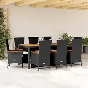 9 Piece Garden Dining Set with Cushions Black Poly Rattan, Furniture Sets, Patio Furniture