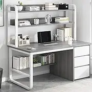 Exquisite Computer Desk with Hutch and Bookshelf,Home Office Desk with 3 Drawer Industrial Study Writing Table Workstation for Home and Office(39 Inch, Gray)