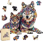 Ruikiyart Wolf Family A 500 Pieces Wooden Jigsaw Puzzles for Adults Unique Irregular Shape Laser Cut Animal Puzzles for Family and Couples on Birthday,Children’s Day,Christmas 16.7"*15.2"