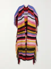 [Chloé] Chloé - Fringed Striped Macramé Recycled Cashmere Wrap - Purple - One size One size Purple