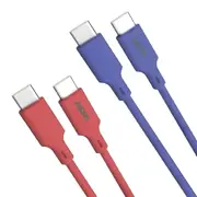 Laser USB-C Charging Cable 2m 60W, Fast Charge & Data Transfer, Red/Blue Twin Pack