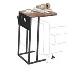 C Shaped End Table for Couch, Small Side Table for Sofa With 1 Pack Brown