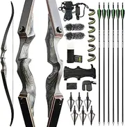 [ZSHJGJR] 60” Original Recurve Bow and Arrow Set 20-60lbs American Hunting Longbow Archery Bow Right/Left Handed for Outdoor Hunting Shooting Practice