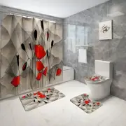 Modern Style Bath Mat and Shower Curtain Set Water Absorbing Bath MatHome Carpet