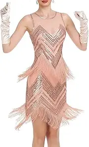 [PrettyGuide] 1920s Flapper Dresses for Women Sequin Beaded Art Deco Fringe Great Gatsby Cocktail Party Dress