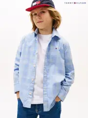 Tommy Hilfiger Blue Flag Embroidery Check Shirt (W59301) | $104 - $127