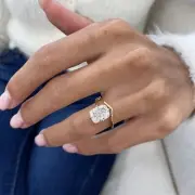 14K Yellow Gold Solitaire w/ Halo Ring Cushion Cut Lab-Created Diamond 3.10Ct