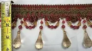 3.5” Tear Drop Beaded Trim Fringe Gimp Top Sold By The Yard Burgundy And Gold